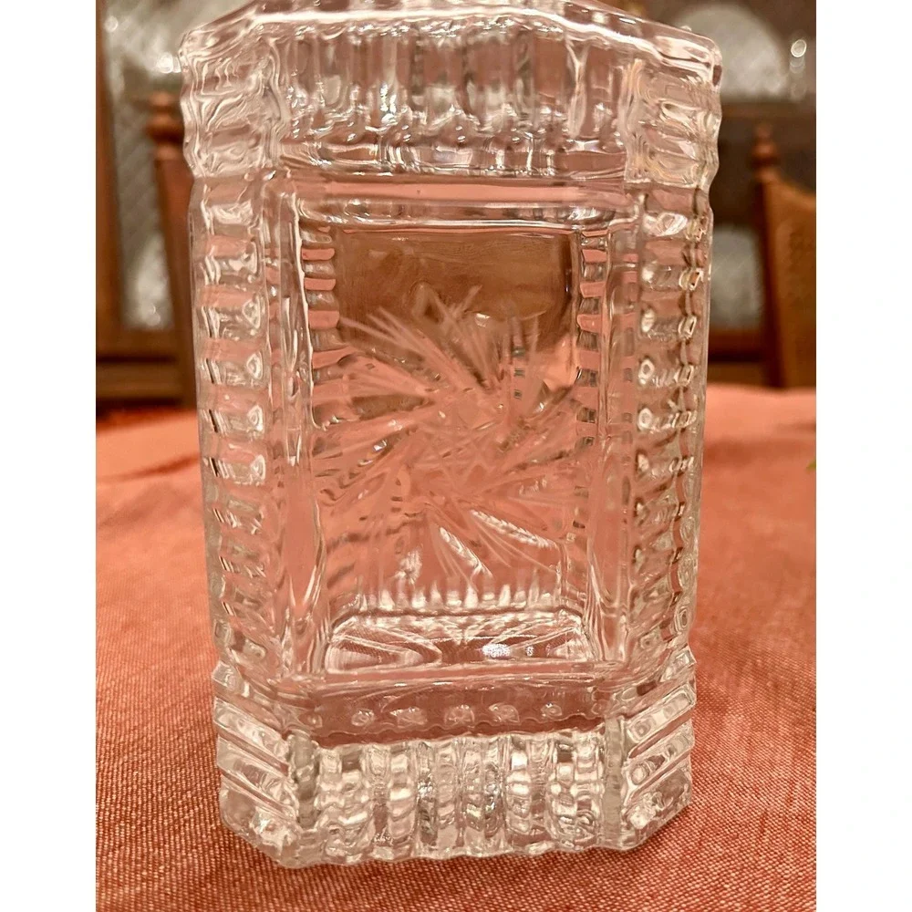 Vintage Square Pressed Glass Decanter – Starburst & Diamond Point Design‎